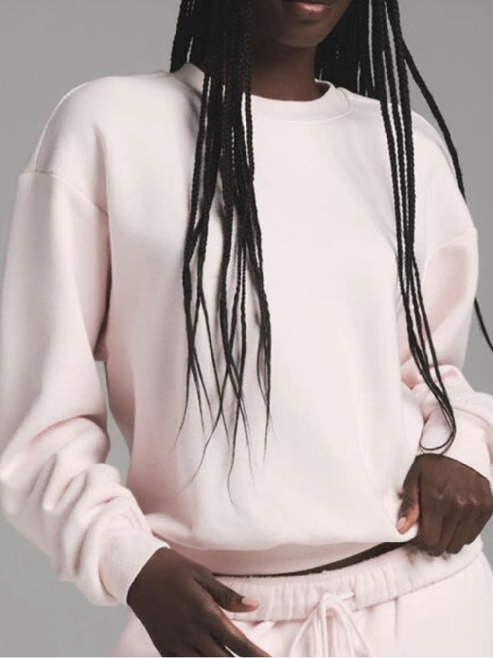 SKIMS Cotton Fleece Crewneck Sweatshirt — Light Pink Size Medium